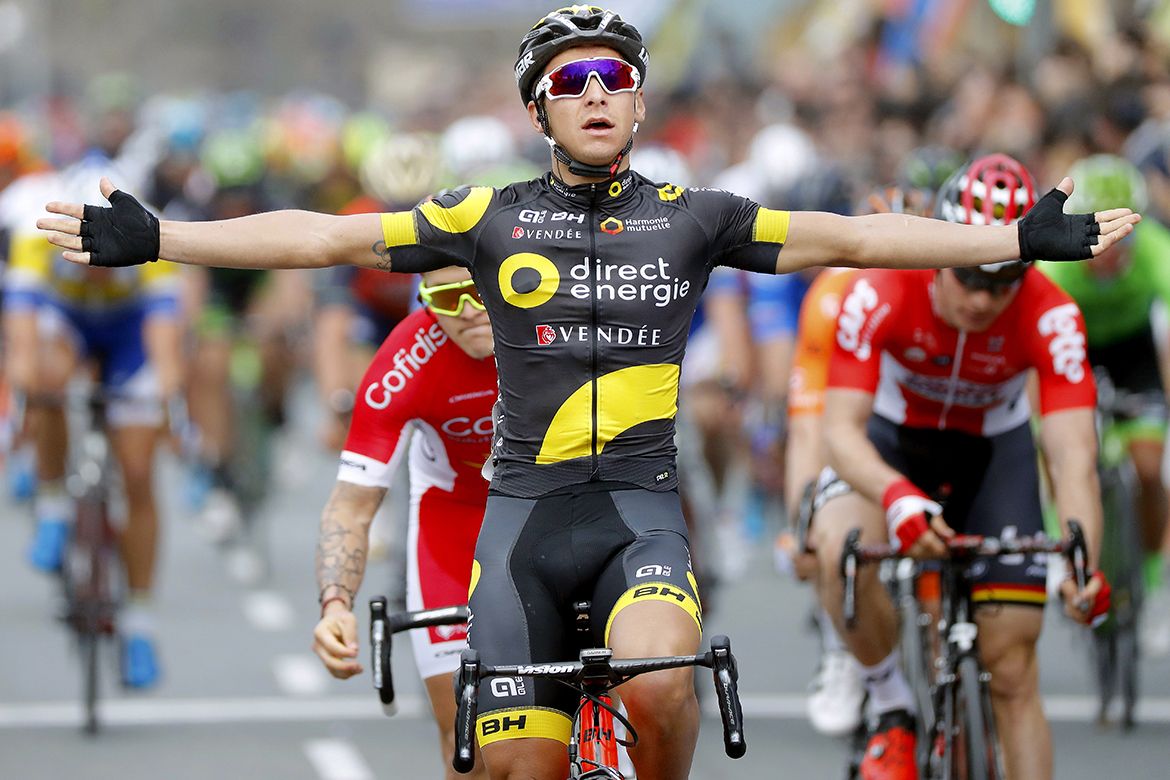 Bryan Coquard celebrates his victory on stage 4 of Ruta del Sol