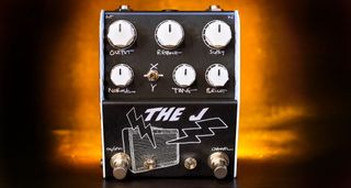 The J, from Thorpy FX, is a new collab between the high-end British guitar effects pedal company and boutique amp brand Lazy J, and the amp that inspired it can be seen illustrated in white on. black on the enclosure's front.