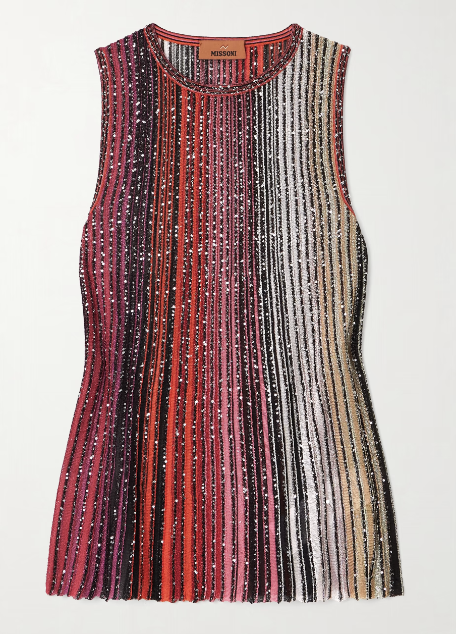 Missoni, D&amp;eacute;grad&amp;eacute; sequin-embellished crochet-knit tank