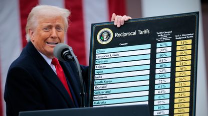 President Donald Trump unveils tariffs in April