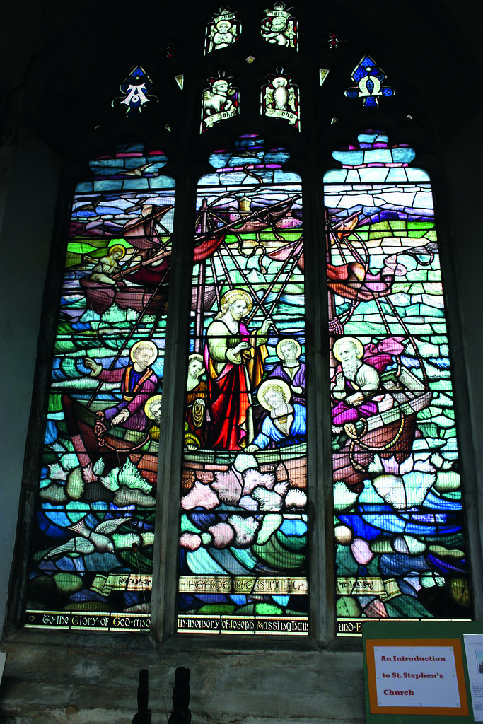 A modern stained glass window at St Stephen&amp;rsquo;s Church in Norwich