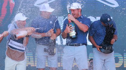 Crushers GC celebrate after winning the team event at the 2023 LIV Golf Mayakoba tournament