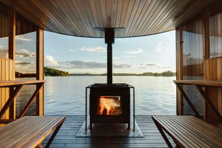 wood burner at Big Branzino floating sauna by sandellsandberg