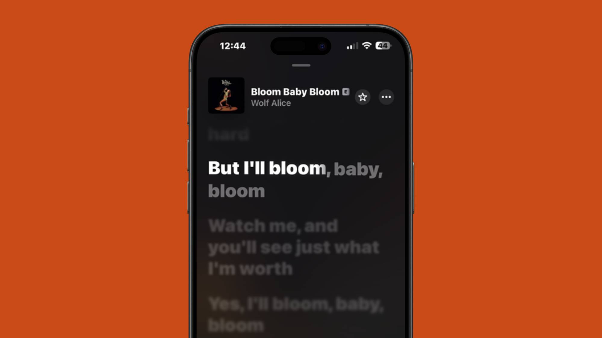 A screenshot of lyrics in Apple Music