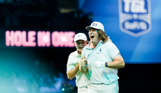 Neal Shipley celebrates a hole-in-one