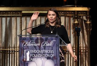 Wildlife Conservationist and CEO, Australia Zoo Blossom Award Honoree Bindi Irwin speaks onstage during the Endometriosis Foundation Of America's (EndoFound) 12th Annual Blossom Ball at Gotham Hall on May 03, 2024 in New York City.