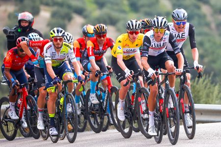 Vuelta a Andalucia Ruta Ciclista Del Sol 2023 - 69th Edition - 4th stage Olvera - Iznajar 164,8 km - 18/02/2023 - George Bennett (NZL - UAE Team Emirates) - Tadej Pogacar (SLO - UAE Team Emirates) - Tim Wellens (BEL - UAE Team Emirates) - photo Luis Angel Gomez/SprintCyclingAgency©2023