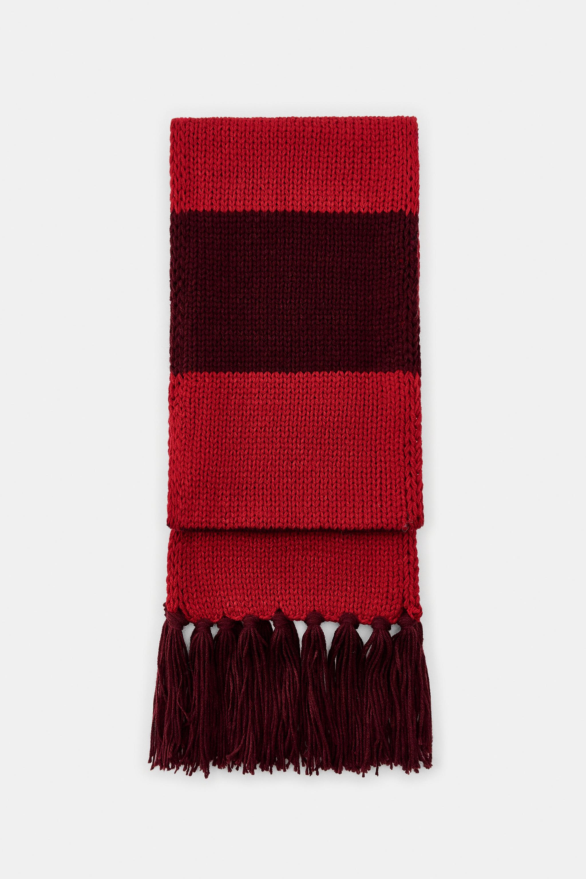 Striped Knit Scarf With Fringing