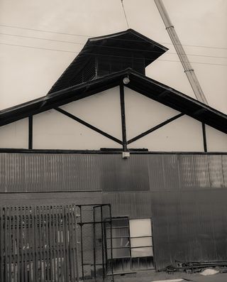 Black and white photo of Japanese building