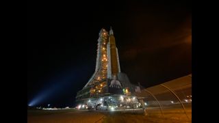 NASA's Space Launch System moon rocket being rolled out to the launch pad for its debut flight to the moon.