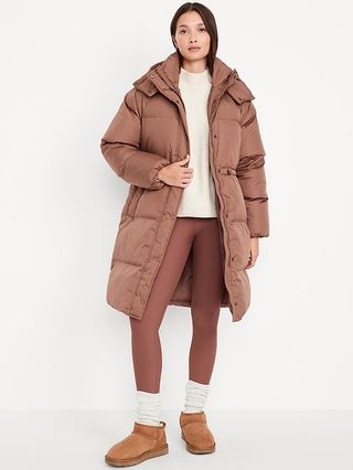 Water-Resistant Quilted Long Puffer Jacket