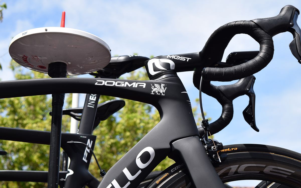 The Team Ineos leader also has a Welsh dragon on his head tube to celebrate his nationality
