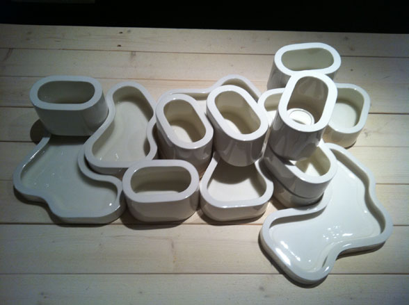 'Lago' stackable ceramic vessels, by Pekka Harni and Yuka Takahahi, on show at the Design Museum