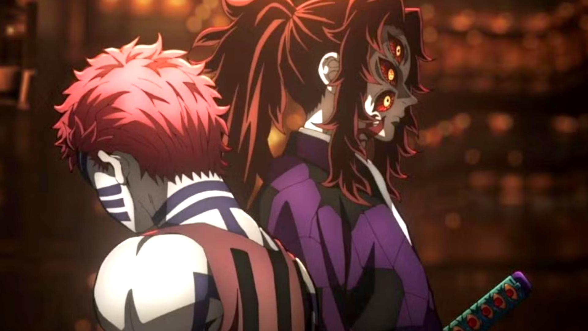 Kokushibo talking to Akaza during Demon Slayer