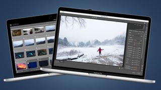 Two MacBooks showing Photoshop vs Lightroom