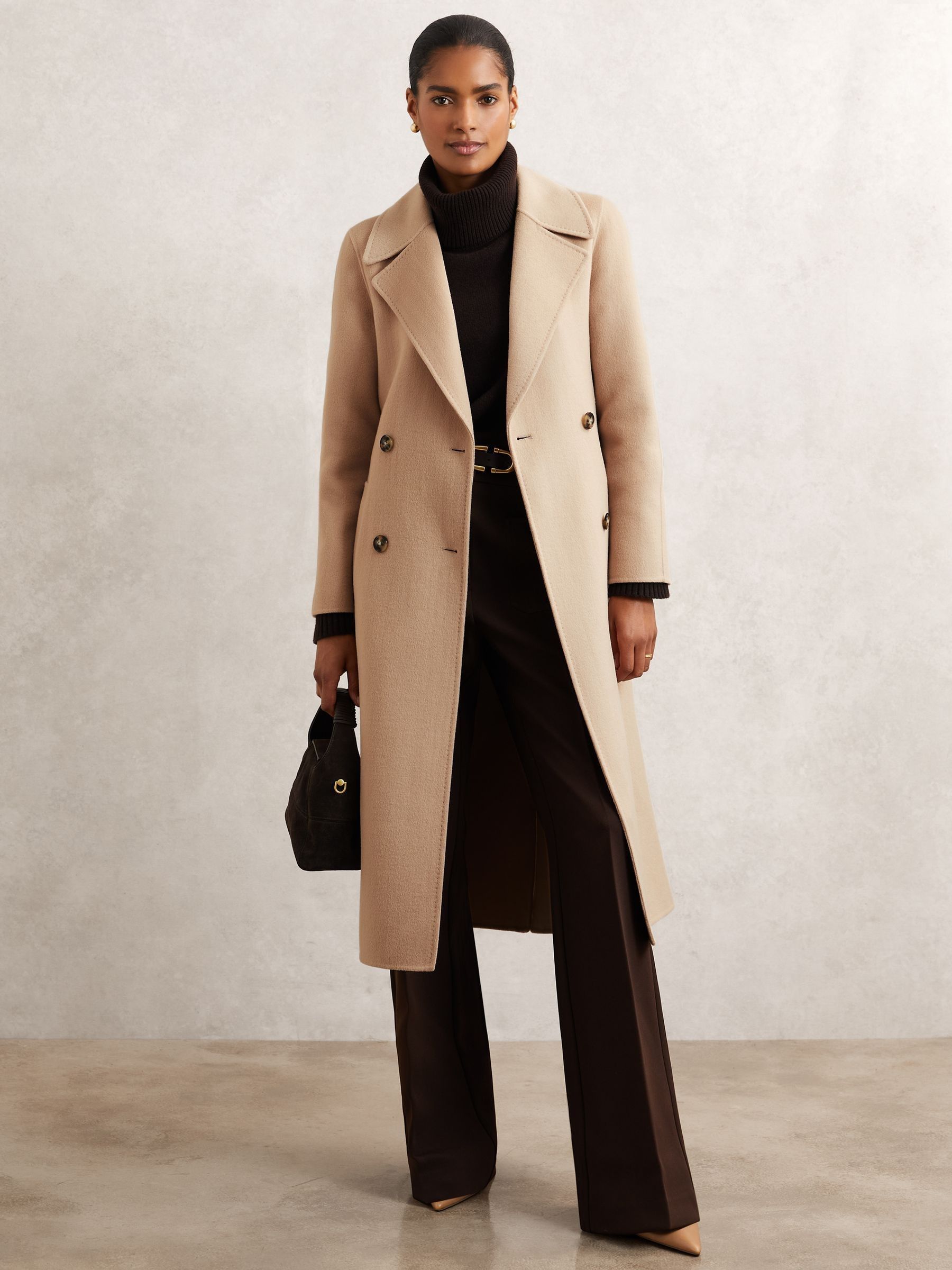 Double-Breasted Blindseam Coat Wool-Blend in Neutral