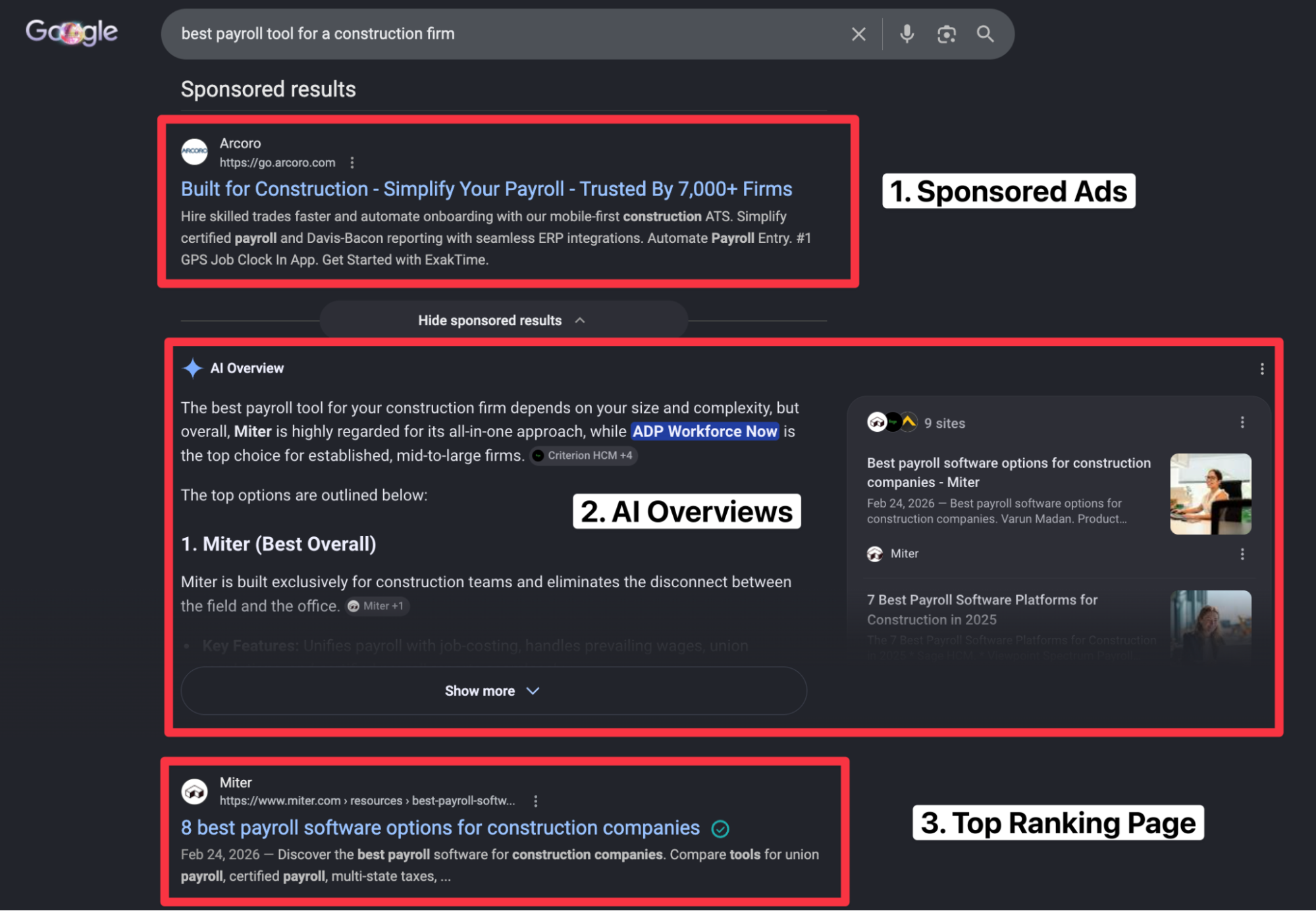Google serp sponsored ads ai overview organic results