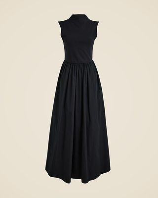 Fitted Knit Mockneck Dress With Poplin Skirt