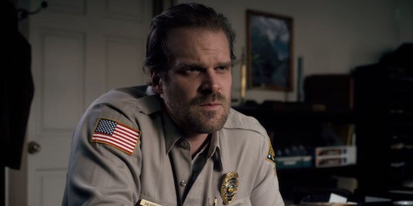 Hopper in his office in Stranger Things