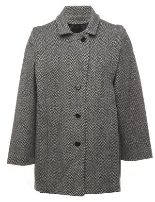 Herringbone Tweed Wool Coat - L
