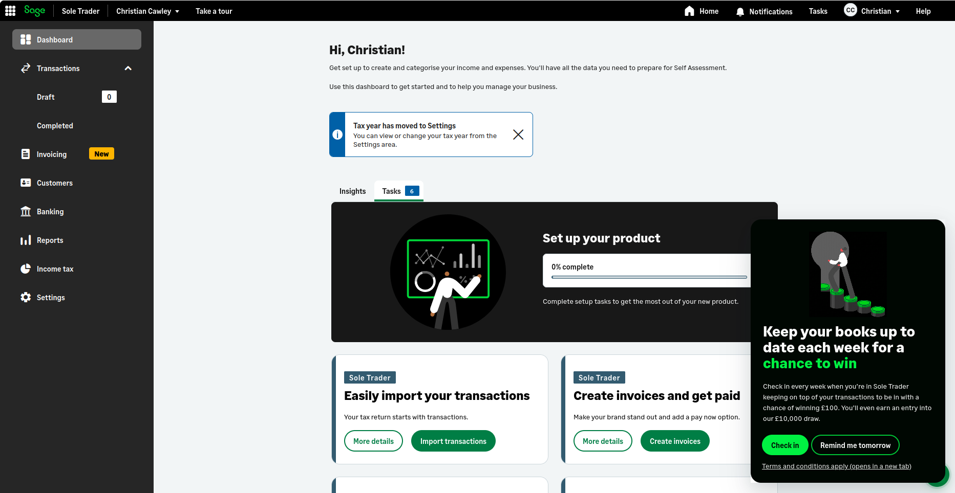 Screenshot of Sage Sole Trader