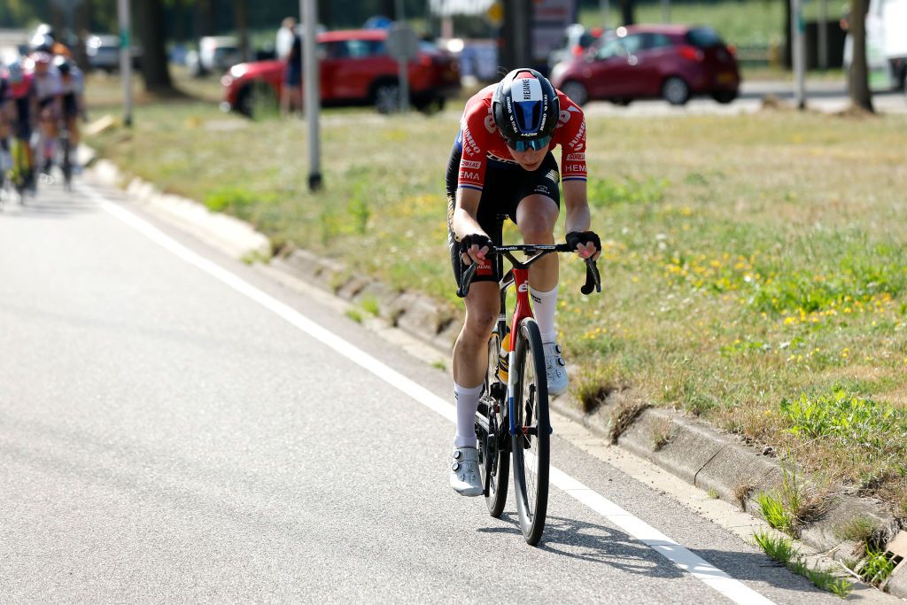 LANDGRAAF NETHERLANDS SEPTEMBER 02 Riejanne Markus of Netherlands and Jumbo Visma Team attacks during the 25th Simac Ladies Tour 2022 Stage 4 a 1352km stage from Landgraaf to Landgraaf SLT2022 UCIWWT on September 02 2022 in Landgraaf Netherlands Photo by Bas CzerwinskiGetty Images