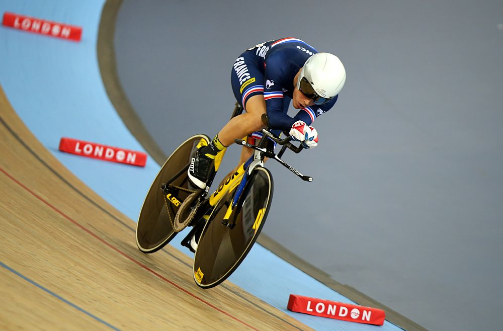 Thomas Boudat of France races in the Individual Pursuit during the Men's Omnium