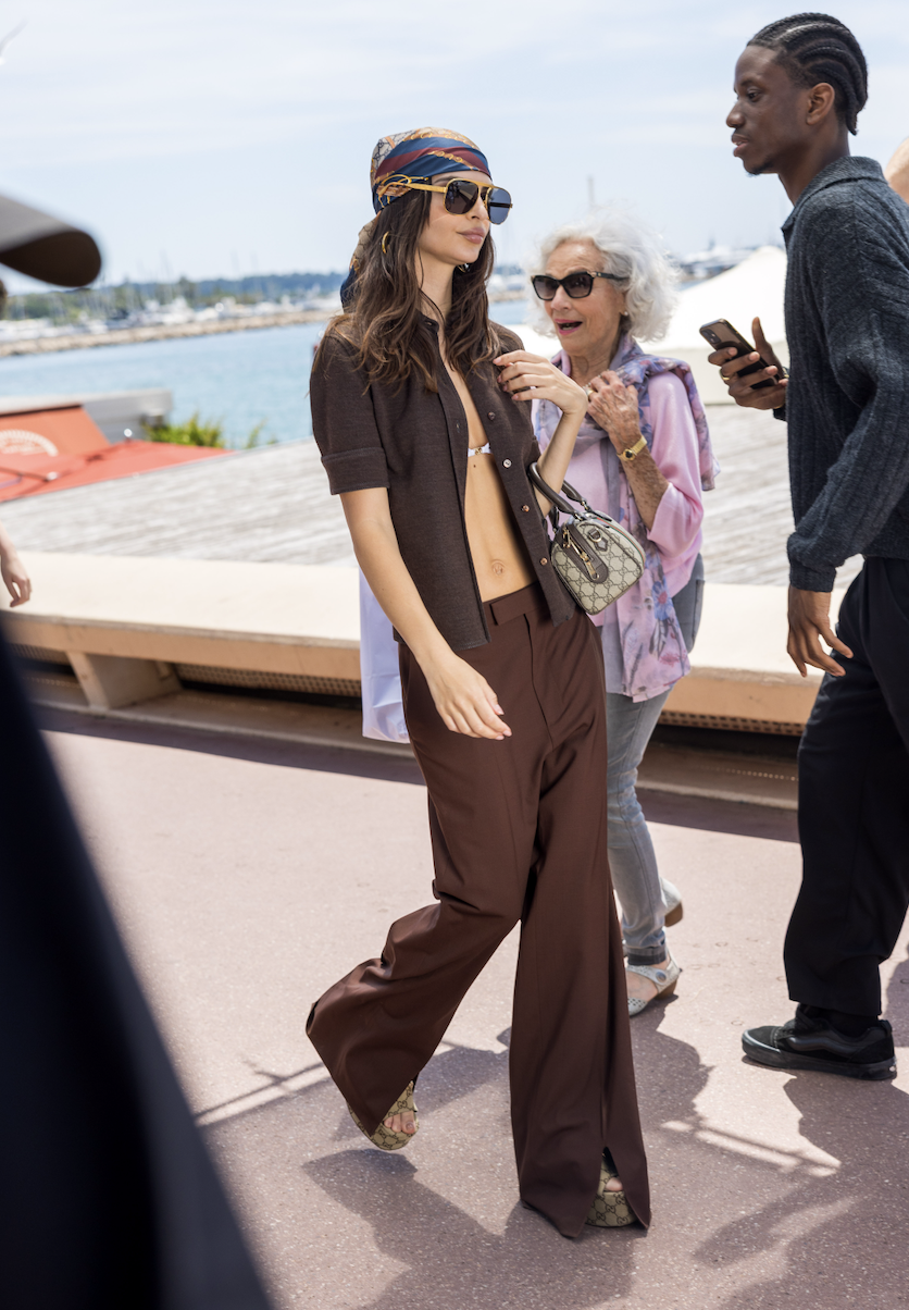 Emily Ratajkowski is seen on the croisette filming a commercial during day nine of the 78th Cannes Film Festival on May 21, 2025 in Cannes, France.