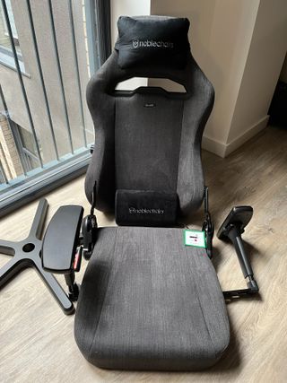 All the pieces of the Noblechairs Hero ST TX ready to be assembled