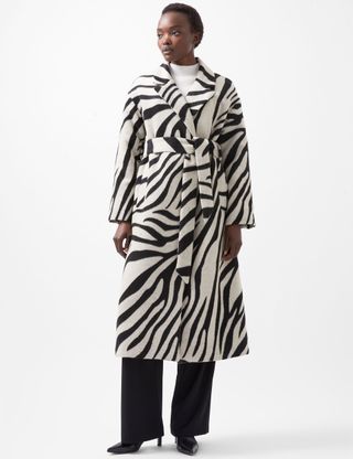 Animal Print Belted Longline Wrap Coat