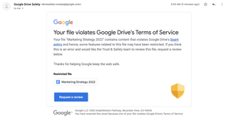 google drive file violation warning