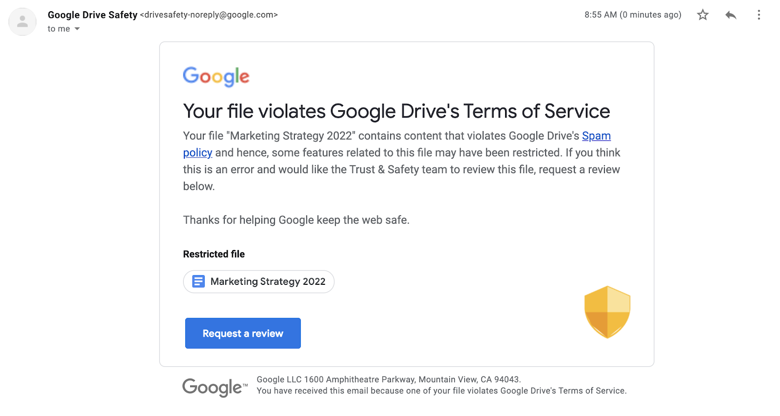 google drive file violation warning