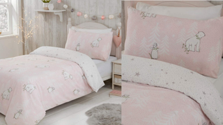 Sleepdown Polar Bear and Penguins Pink Single Bedding Set