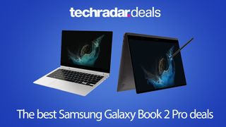 Samsung Galaxy Book 2 Pro and Pro 2 360 on a blue background
