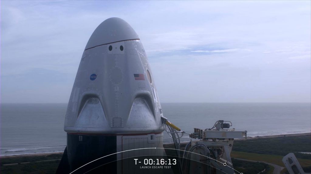 SpaceX's Crew Dragon spacecraft sits on the recovery ship minutes after being pulled from the Atlantic Ocean after a critical in-flight abort test on Jan. 19, 2020.