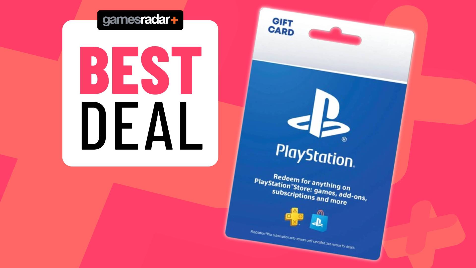 Image of a Sony gift card sitting on a pink GamesRadar+ background.