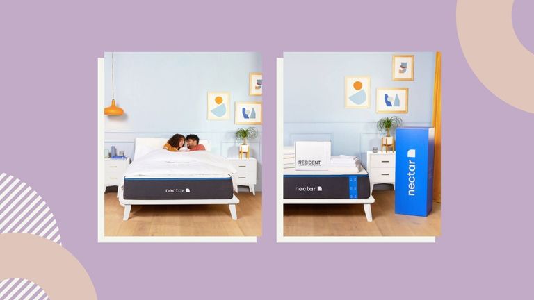 Two of the best Nectar mattress sales and deals pictured against a purple patterned background