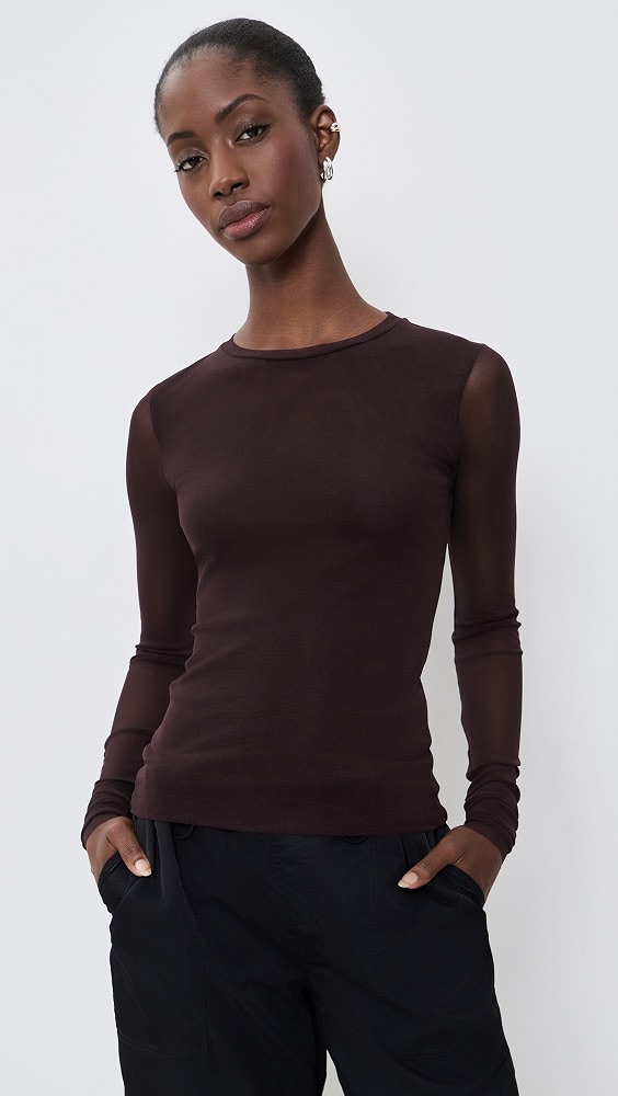 Tulle Long Sleeve Fitted Top - Castagna