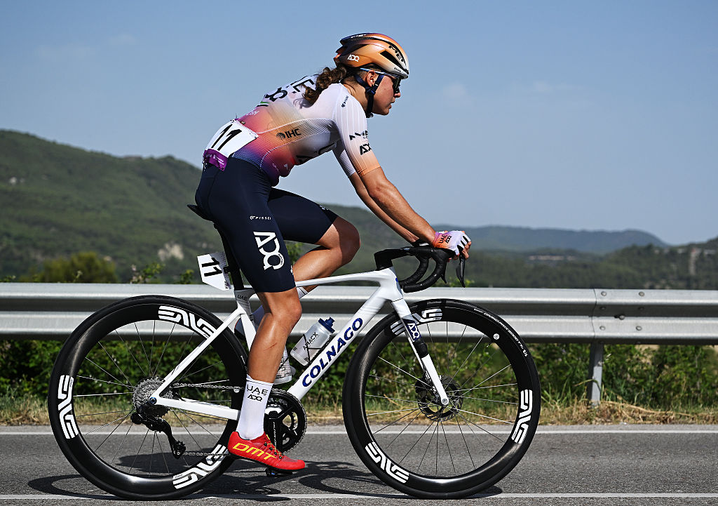 SANT VICENC DE CASTELLET, SPAIN - JUNE 20: Paula Blasi of Spain and UAE Team ADQ competes during the 5th Volta Ciclista a Catalunya Femenina 2026, Stage 2 a 130km stage from Sant Vicenc de Castellet to La Molina 1691m on June 20, 2026 in Sant Vicenc de Castellet, Spain. (Photo by Szymon Gruchalski/Getty Images)