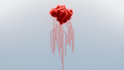 An abstract illustration of a brain with a cloudy texture and circuit-like lines emerging from it