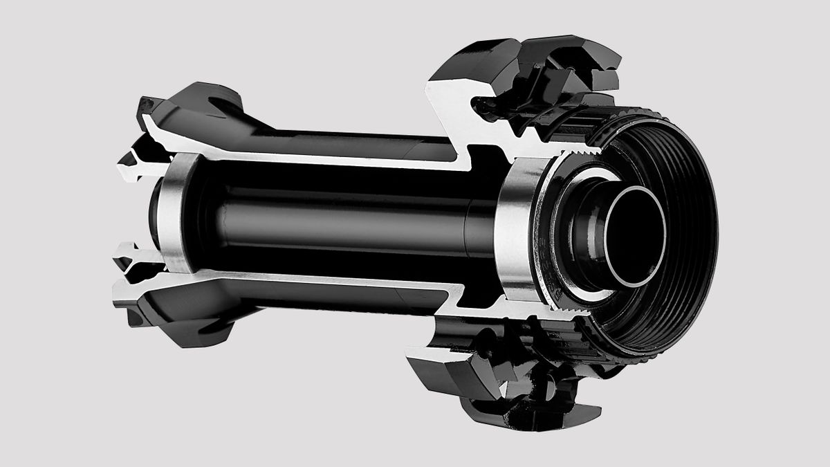 A cutaway of a black hub