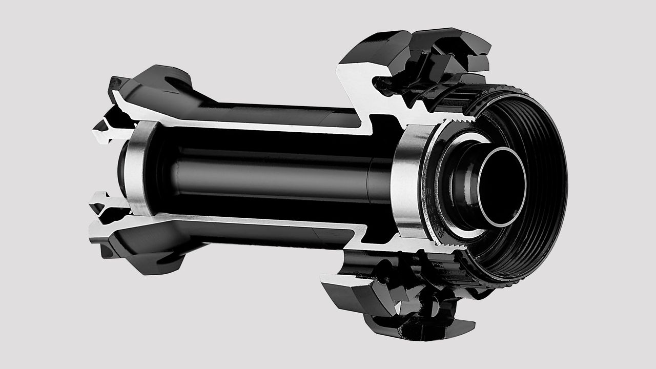 A cutaway of a black hub