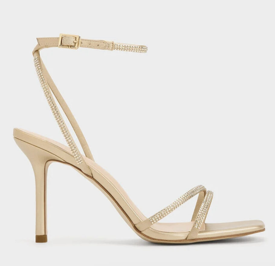 Charles &amp;amp; Keith, Satin Crystal-Embellished Stiletto-Heel Sandals