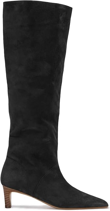 Coutgo, Coutgo Womens Knee High Boots Wide Calf Kitten Heel Pointed Toe Long Boots Pull on Winter Dress Shoes,black,size 8