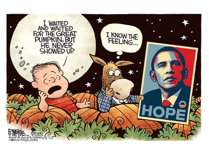 Obama cartoon Great Pumpkin Democrats hope