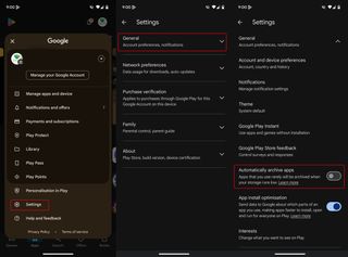 Steps to enable app archiving from Play Store on Android