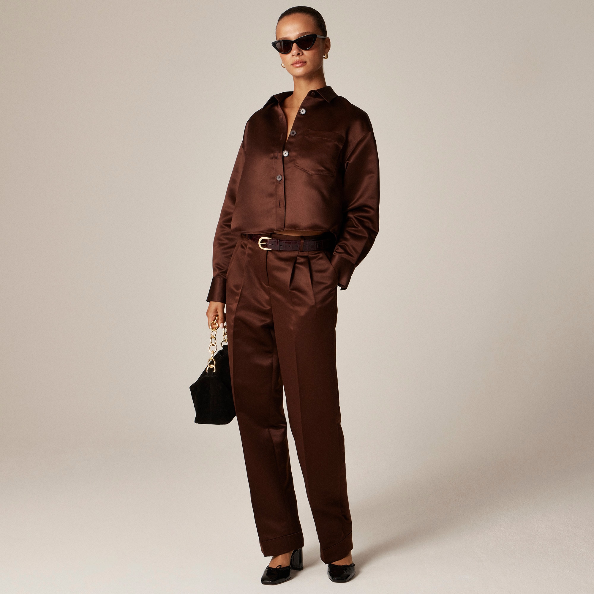 Wide-Leg Pleated Pant in Duchesse Satin