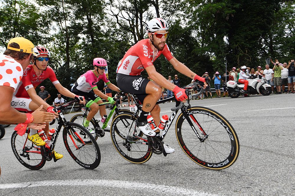 Thomas DeGendt (Lotto Soudal) leads the four-man breakaway during stage 13 at the Tour de France