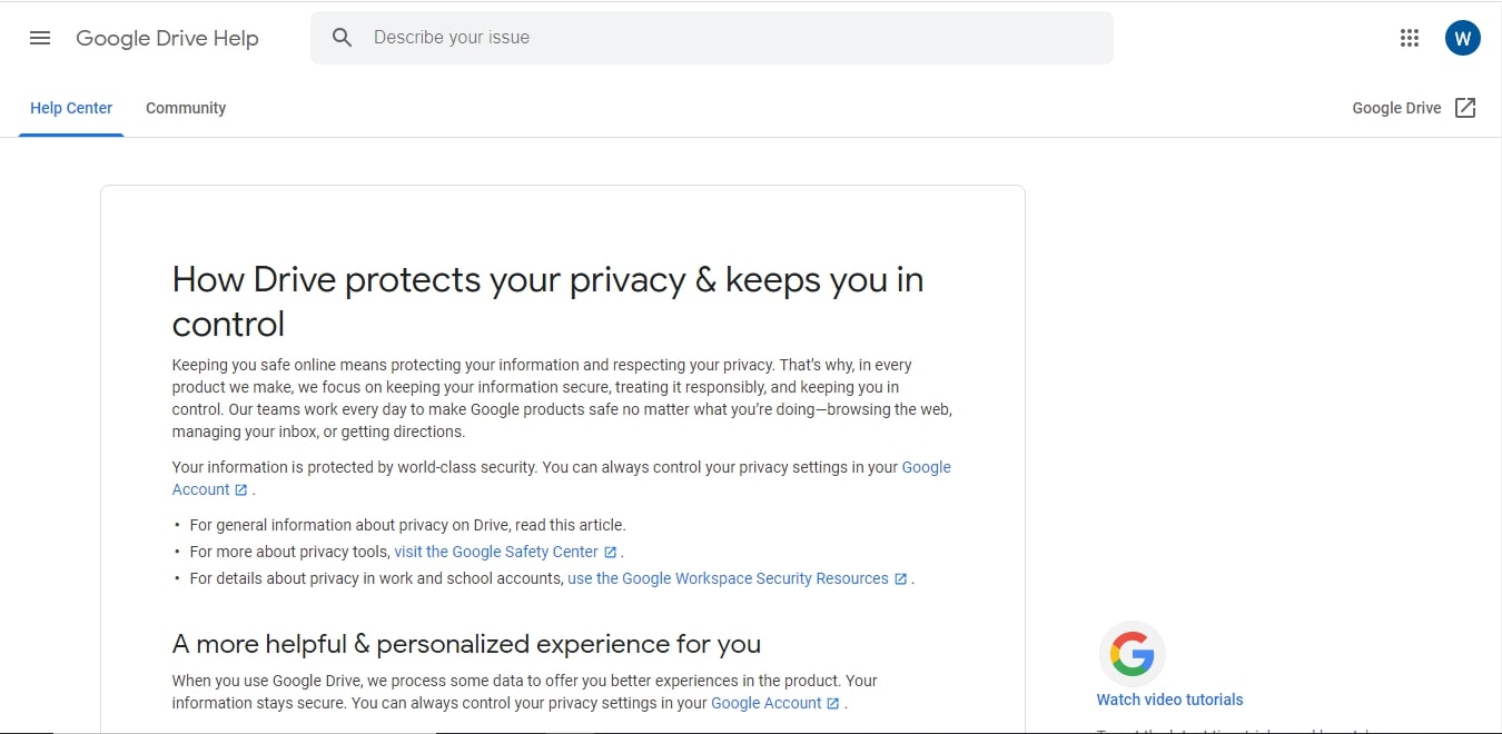 Google Drive's webpage discussing its security features