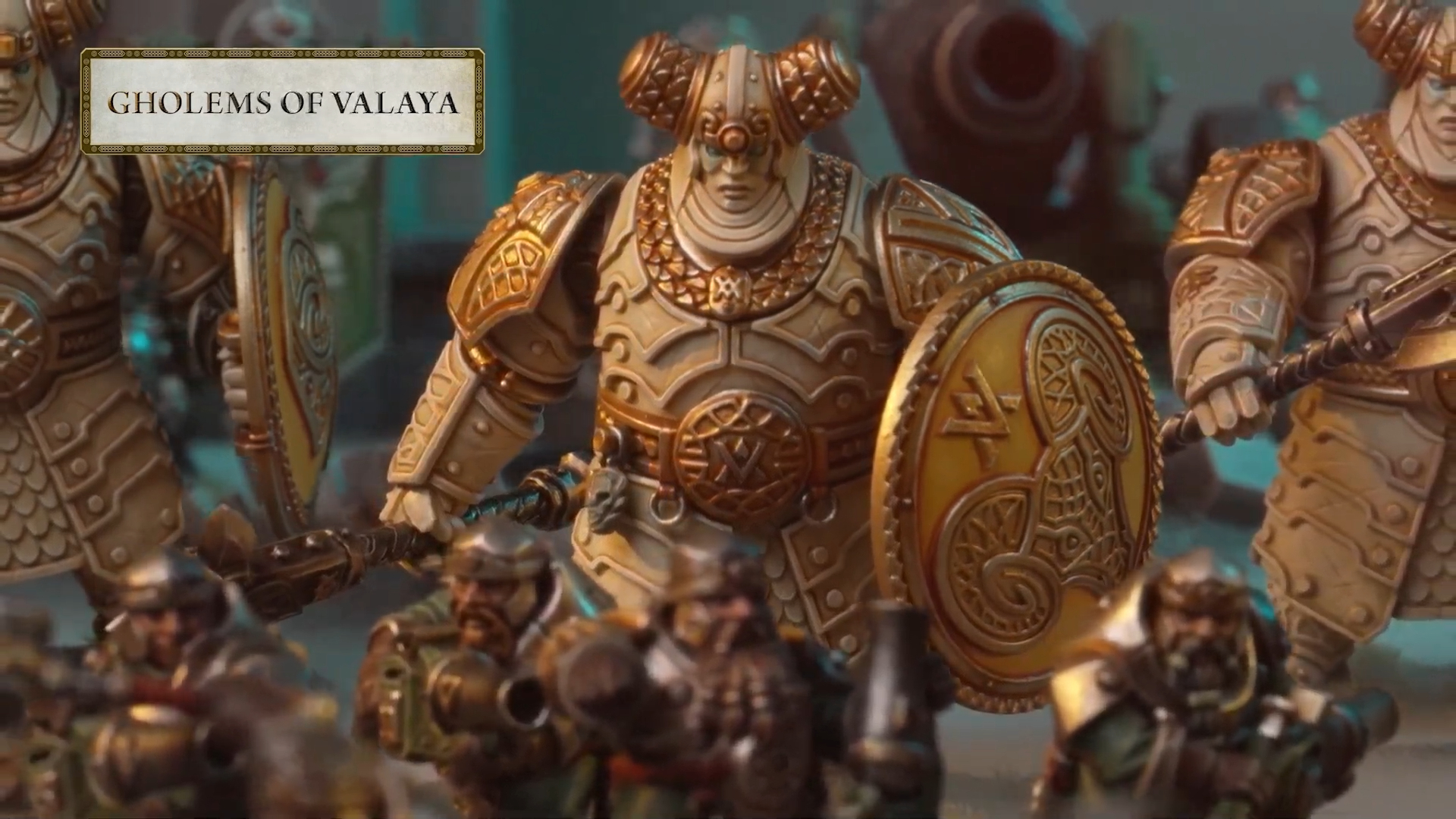 Warhammer Gholems of Valaya models march forward